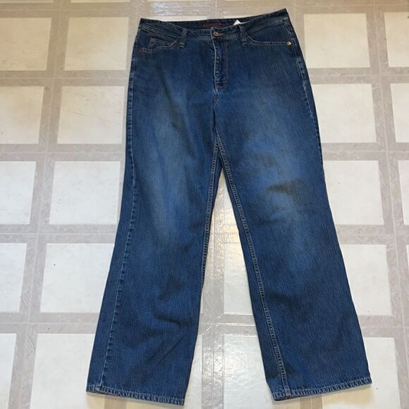 WOMEN’S EDDIE BAUER NATURAL FIT PURPLE PLAID FLANNEL LINED JEANS SIZE 14 - Picture 2 of 9